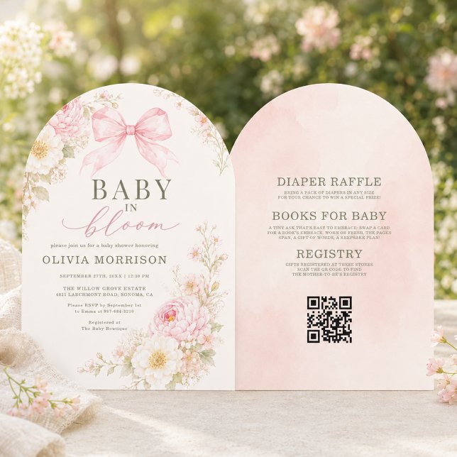 Allt i ett Baby in Bloom Rosa Båge Bröllopsdusch Inbjudningar (Skapare uppladdad)