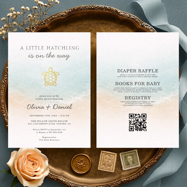 Allt i ett Baby Shower för Sköldpaddor Par Inbjudningar (Skapare uppladdad)