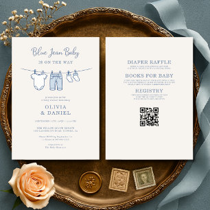 Allt i ett Blå Jean Baby Par Baby Shower Inbjudningar