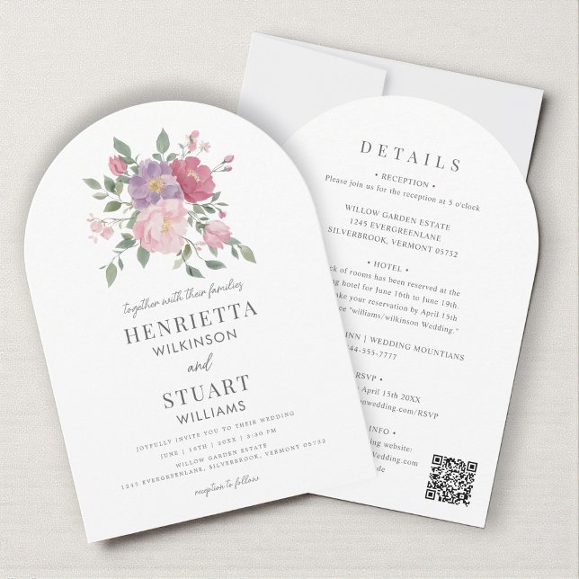 allt-i-ett Blommig Båge Webbplats QR-kod Inbjudningar (Skapare uppladdad)