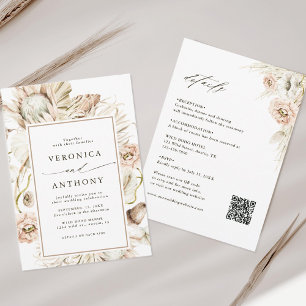 Allt i ett Boho Protea Pampas Gräs Blommig Bröllop Inbjudningar