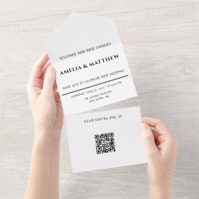 Allt i ett bröllopsinbjudan QR-kod (Avrivbar del)