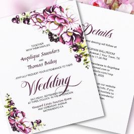 Allt i ett budget rosa blommig bröllopsinbjudan