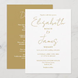 Allt i ett Chic Guld Minimalist Elegant Bröllop Inbjudningar