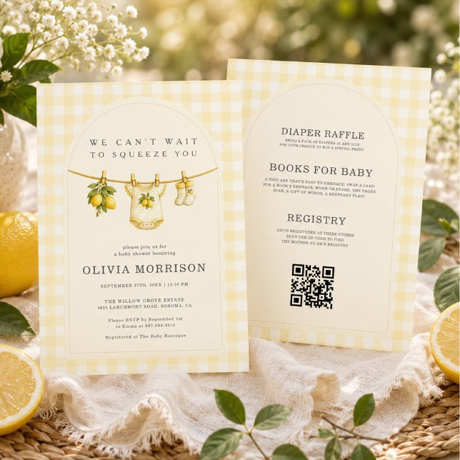 Allt i ett citronpress Gingham babyfirande Inbjudningar (Skapare uppladdad)