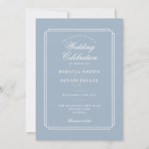 Allt i ett Dusty Blue Script Art Deco Bröllop