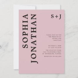 Allt i ett Dusty Ro fet Onyx Typography Bröllop Inbjudningar