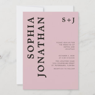Allt i ett Dusty Ro fet Onyx Typography Bröllop Inbjudningar