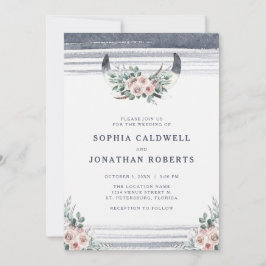 Allt i ett Dusty Rosa ros Bull Horns Bröllop Inbjudningar