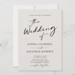 Allt i ett enda Eggshell Modern Calligraphy Bröllo Inbjudningar