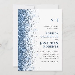 Allt i ett enda Monogram Sparkly Blue Glitter Bröl Inbjudningar