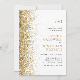 Allt i ett enda Monogram Sparkly Guld Glitter Bröl Inbjudningar