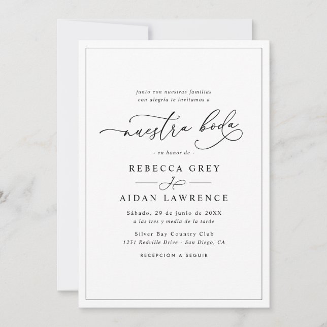 Allt-i-ett Enkel Klassisk Nuestra Boda Bröllop Inbjudningar (Framsida)