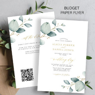 Allt i ett eucalyptus QR-kod bröllopsinbjudan Flygblad