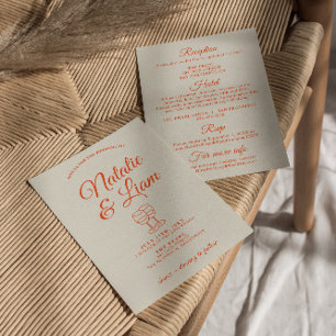 Allt i ett färgat Hand plockade Retro Bröllop Inbjudningar