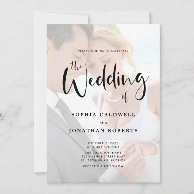 Allt i ett foto-overlay Calligraphy Bröllop Inbjudningar (Framsida)