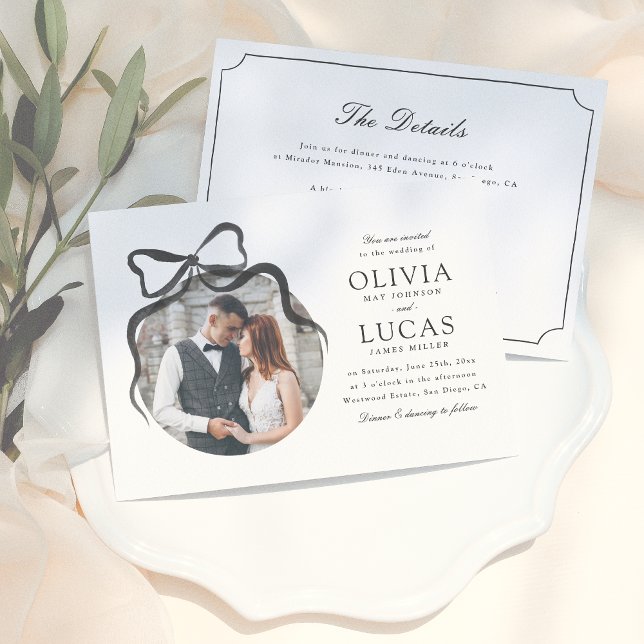 Allt-i-ett-fotofoto Bröllop i elegant Bow Inbjudningar (Skapare uppladdad)