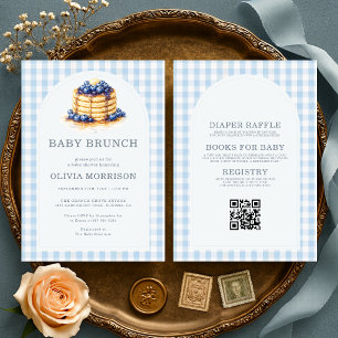 Allt i ett Gingham Baby Brunch Blå Bebis Baby Show Inbjudningar
