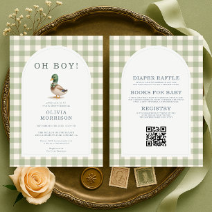 Allt i ett gräsand Ankor i Sälggrönt Baby Shower Inbjudningar