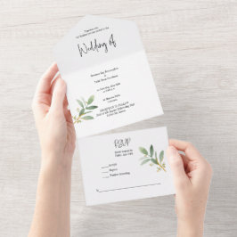 Allt i ett grönskande vattenfärg inbjudan