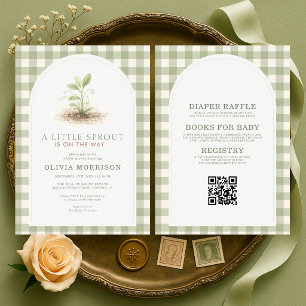 Allt i ett grönt Gingham Little Sprout Baby Shower Inbjudningar