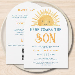 Allt i ett Här kommer sonen QR-kod Baby Shower Inbjudningar