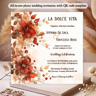 Allt-i-ett-italienska rödblommor Bröllop Inbjudningar