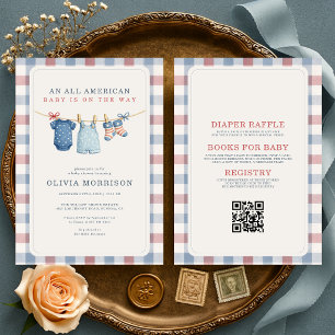 Allt-i-ett klädstreck All American Baby Shower Inbjudningar
