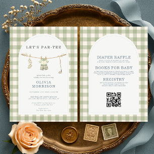 Allt i ett Let's Par-Tee Golf Gingham Baby Shower Inbjudningar