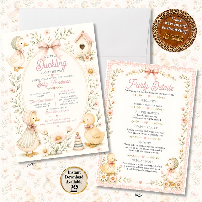 Allt-i-ett litet ankunge-bebisduscheinladning inbjudningar (All-in-One Little Duckling Baby Shower Invitation)