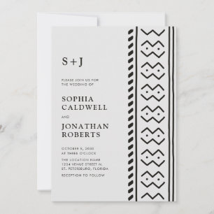 Allt i ett Modern Boho Mudcloth Monogram Bröllop I Inbjudningar
