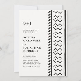 Allt i ett Modern Boho Mudcloth Monogram Bröllop Inbjudningar