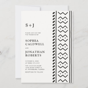 Allt i ett Modern Boho Mudcloth Monogram Bröllop Inbjudningar