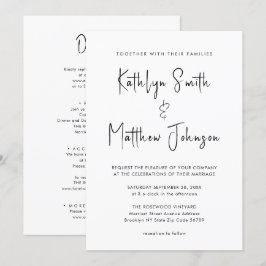 Allt i ett modernt skript, minimalistiskt Bröllop Inbjudningar