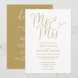 Allt i ett Mr. och Mrs. elegant guldbröllop Inbjudningar