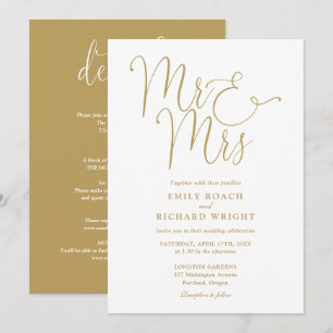 Allt i ett Mr. och Mrs. elegant guldbröllop Inbjudningar