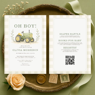 Allt i ett Oh Pojke Bonde Traktor Baby Shower Inbjudningar