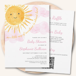 Allt i ett QR-kod Solskensflicka Baby Shower Inbjudningar