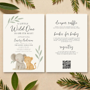 Allt i ett QR-kod Wild One Safari Baby Shower-inbj Inbjudningar