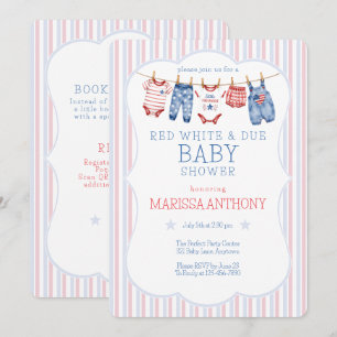 Allt i ett RÖD VIT & KOMMER Baby Shower Klädstreck Inbjudningar