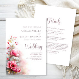 Allt i ett rosa blommigt bröllop inbjudningar