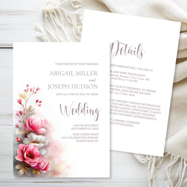 Allt i ett rosa blommigt bröllop inbjudningar (Skapare uppladdad)