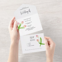 Allt i ett Rosa Vattenfärg Tulpan Inbjudan