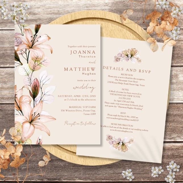 Allt i ett rustikt boho blomstergul höstbröllop inbjudningar (All In One Rustic Boho Floral Autumn Fall Wedding Invitation)