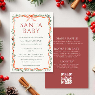 Allt i ett Santa Baby Bow Vinter Bebis Shower Inbjudningar
