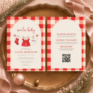 Allt i ett Santa Baby Klädlinje Bebisbad Invitatio Inbjudningar