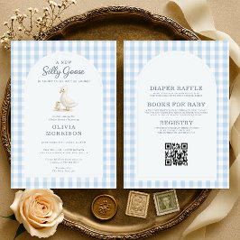Allt i ett Silly Goose Blå Randig Baby Shower Inbjudningar