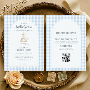 Allt i ett Silly Goose Blå Randig Baby Shower Inbjudningar