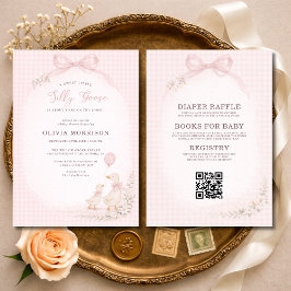 Allt i ett Silly Goose Rosa Randig Baby Shower Inbjudningar