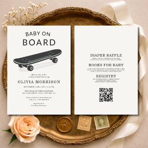 Allt i ett Skateboard Baby på väg Babyfirande Inbjudningar
